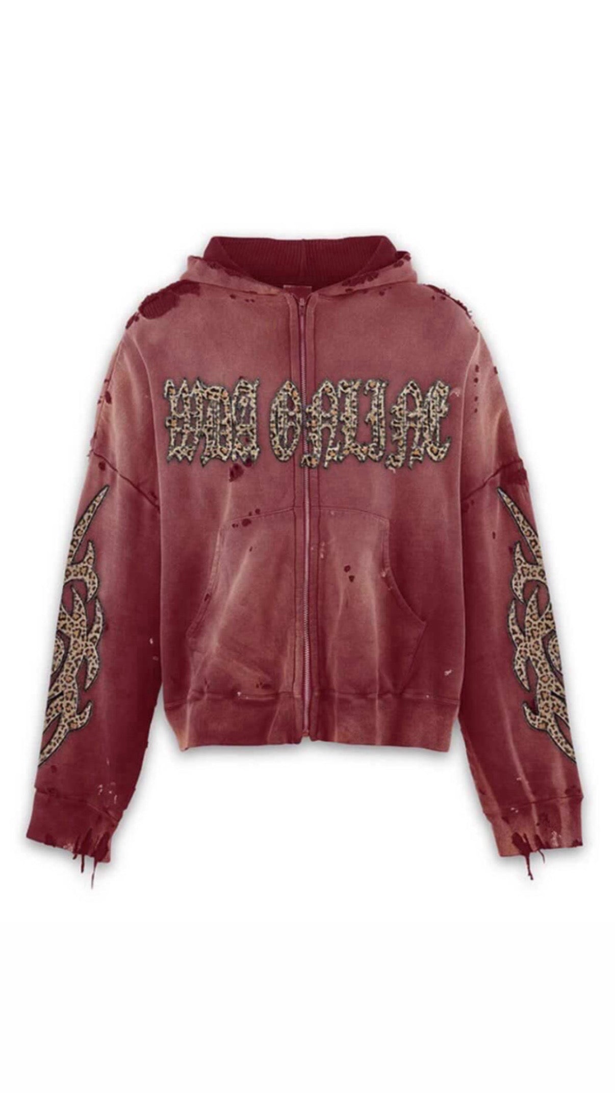 MAROON CHEETAH PRINT HOODIE